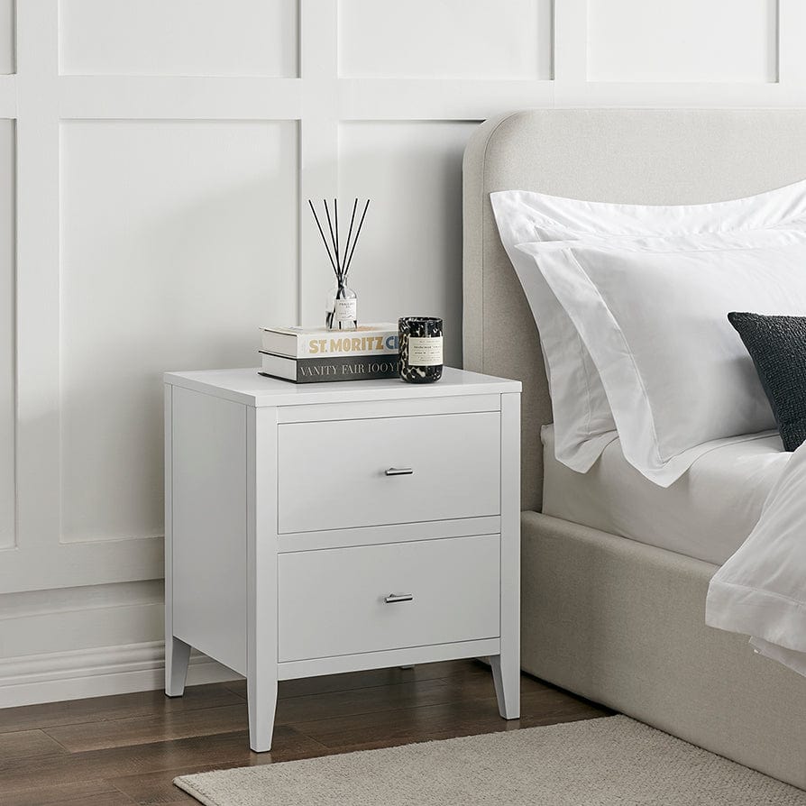 poppy 2 drawer bedside table - white/silver