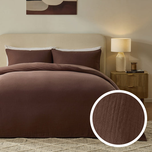 Santorini Muslin Duvet Cover & Pillowcase Set - Mocha