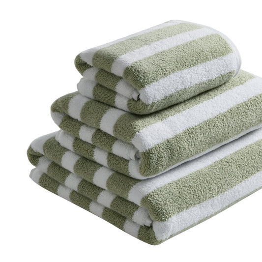Algarve Stripe Cotton Towel - Olive - DUSK