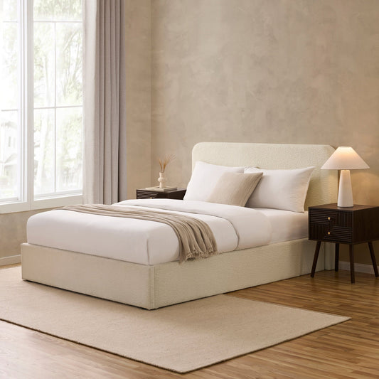 Ascot Bouclé Ottoman Storage Bed - Off White - DUSK
