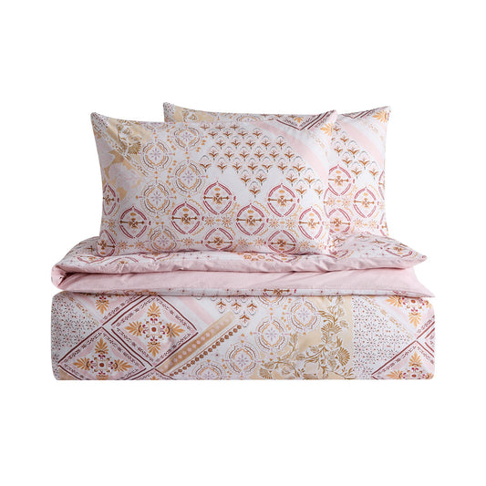 Aurora 100% Cotton Tile Print Duvet Cover & Pillowcase Set - Pink - DUSK