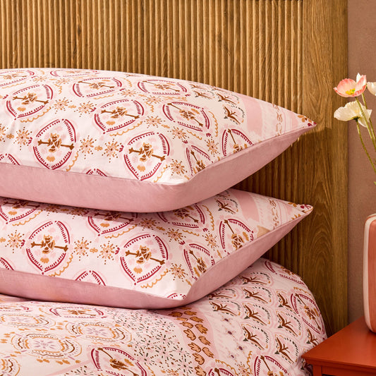 Aurora 100% Cotton Tile Print Duvet Cover & Pillowcase Set - Pink - DUSK