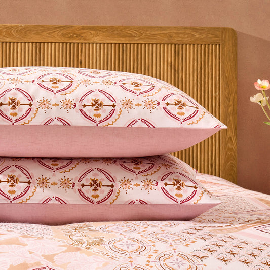 Aurora 100% Cotton Tile Print Duvet Cover & Pillowcase Set - Pink - DUSK