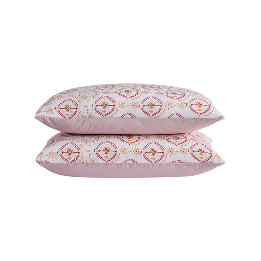 Aurora 100% Cotton Tile Print Duvet Cover & Pillowcase Set - Pink - DUSK