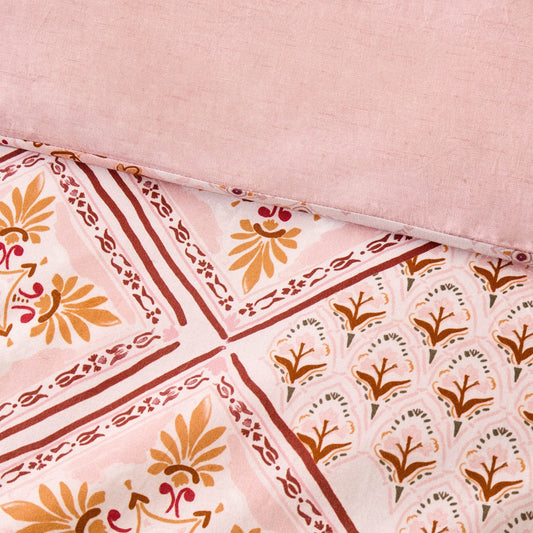 Aurora 100% Cotton Tile Print Duvet Cover & Pillowcase Set - Pink - DUSK