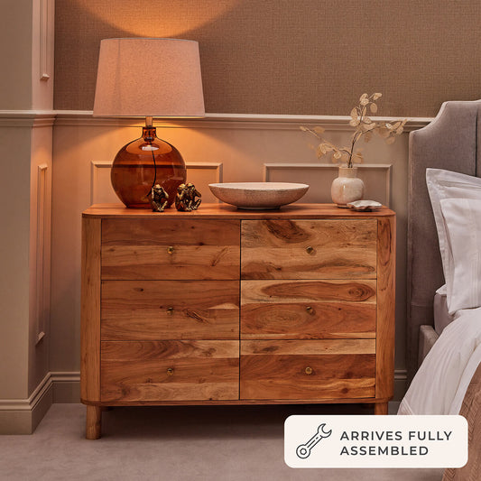Avery Acacia Wood 6 Drawer Chest - Natural - DUSK