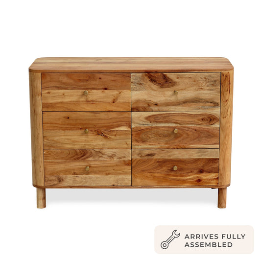 Avery Acacia Wood 6 Drawer Chest - Natural - DUSK