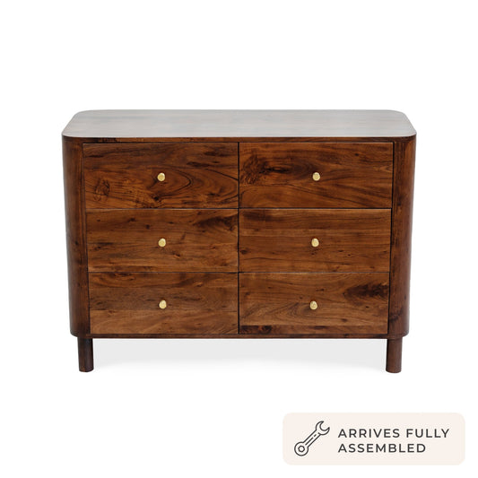 Avery Acacia Wood 6 Drawer Chest - Walnut - DUSK
