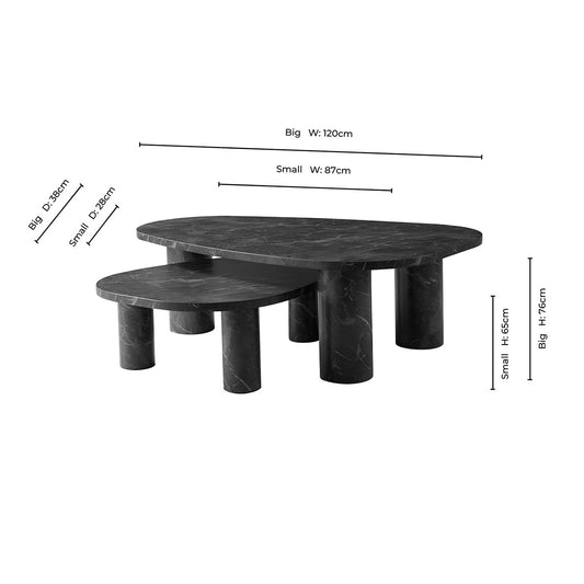 Azra Nesting Coffee Tables - Black Marble Effect - DUSK