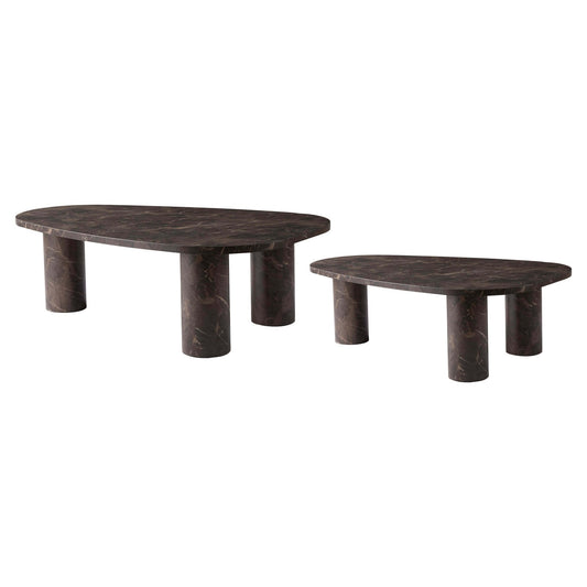 Azra Nesting Coffee Tables - Brown Marble Effect - DUSK