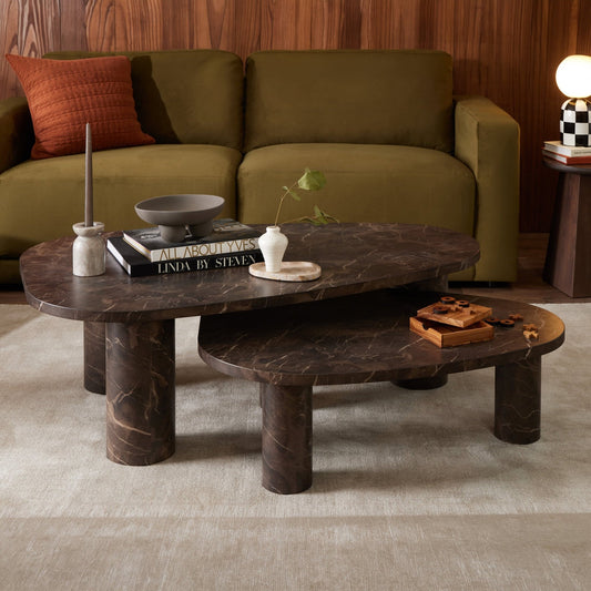 Azra Nesting Coffee Tables - Brown Marble Effect - DUSK