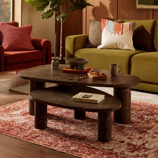 Azra Nesting Coffee Tables - Brown Marble Effect - DUSK
