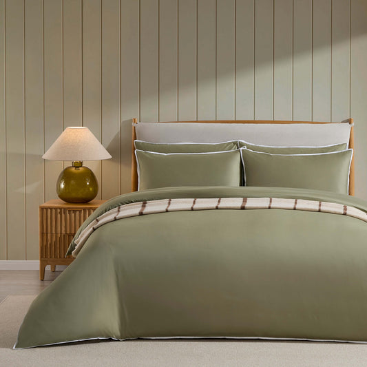Bamboo 300 Thread Count Cotton Plain Dye Duvet Cover - Olive - DUSK