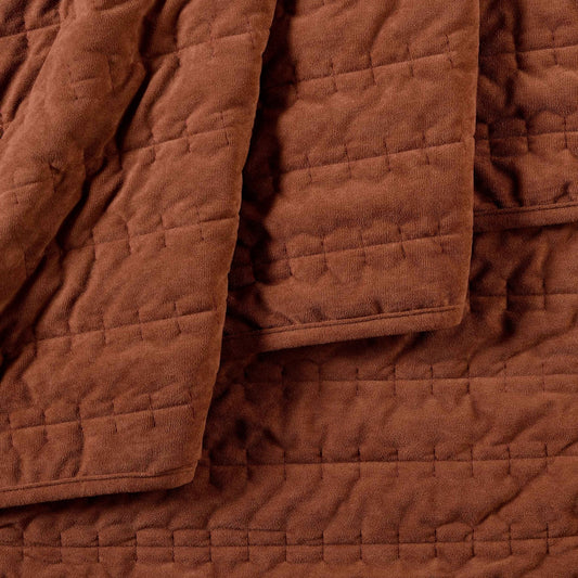 Bavaro Velvet Quilted Stitch Detail Bedspread - Burnt Orange - DUSK