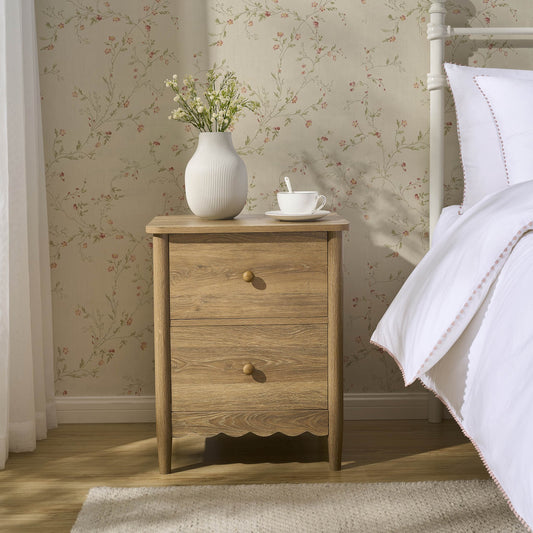 Betty 2 Drawer Bedside Table - Light Wood - DUSK