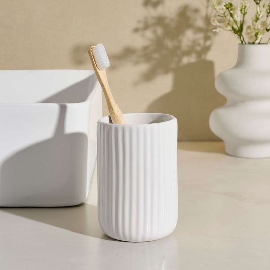 Blake Ribbed Glaze Accessories Bundle - Set of 2 - White - DUSK