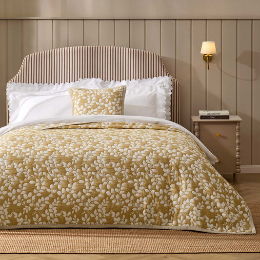 Bordeaux Contrast Floral Matelasse Cushion Cover - Mustard - DUSK