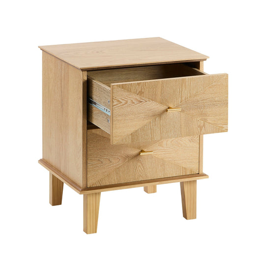 Brianna Concave 2 Drawer Bedside Table - Light Wood - DUSK