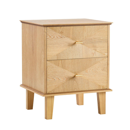 Brianna Concave 2 Drawer Bedside Table - Light Wood - DUSK