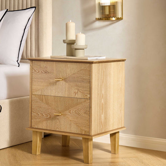 Brianna Concave 2 Drawer Bedside Table - Light Wood - DUSK
