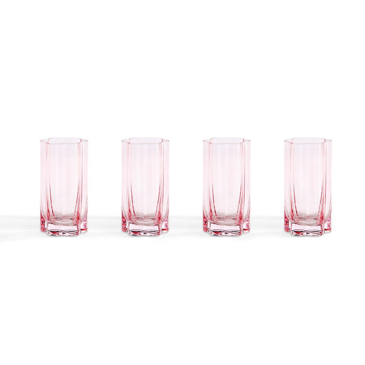 Brynn Scalloped Edge Glass Highballs - Set of 4 - Pink - DUSK