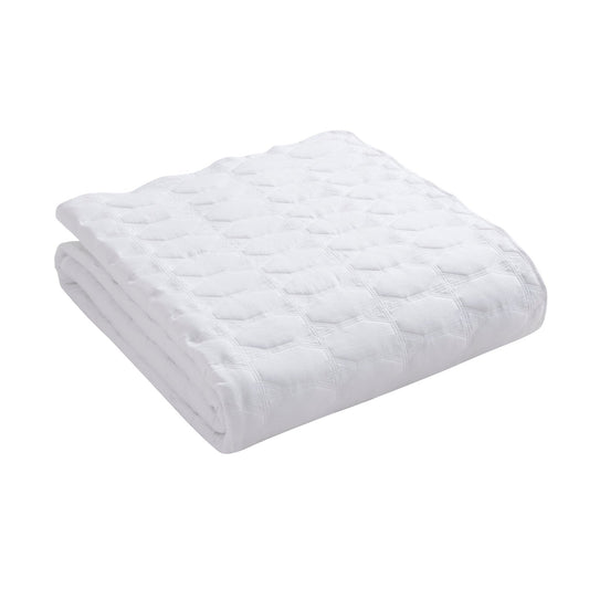 Charlotte Geometric Embroidered Bedspread 2.5m x 2.6m - White - DUSK