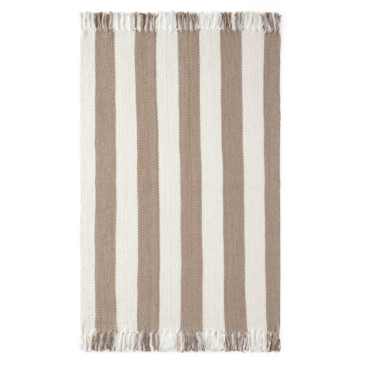 Chenille Stripe Tassel Herringbone Sofa Throw - Oatmeal/White - DUSK
