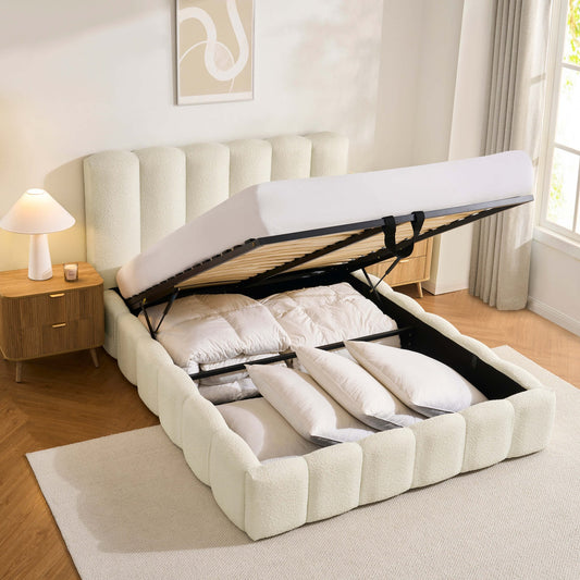 Cheshire Boucle Ottoman Storage Bed - Off White - DUSK