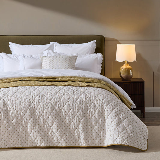 Chloe Reversible Quilted Floral & Foulard Print Bedspread - Olive - DUSK