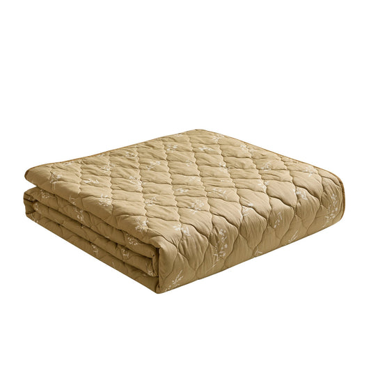 Chloe Reversible Quilted Floral & Foulard Print Bedspread - Olive - DUSK
