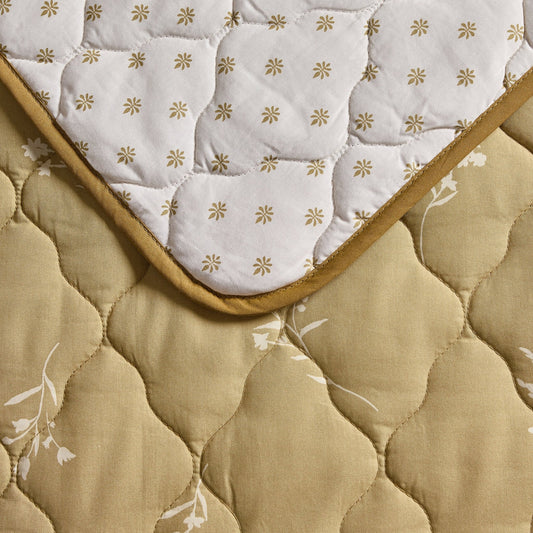 Chloe Reversible Quilted Floral & Foulard Print Bedspread - Olive - DUSK