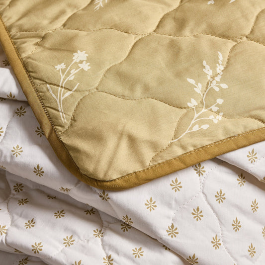 Chloe Reversible Quilted Floral & Foulard Print Bedspread - Olive - DUSK