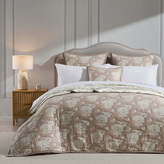 Chrysanthemum Embroidered Bedspread - Taupe - DUSK