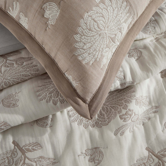 Chrysanthemum Embroidered Cushion Cover - Taupe - DUSK