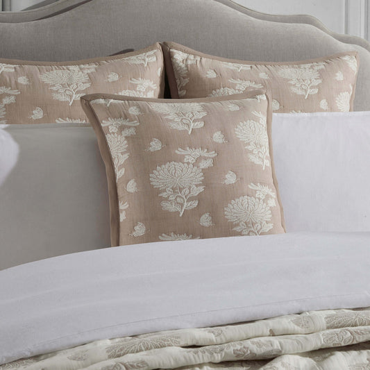 Chrysanthemum Embroidered Cushion Cover - Taupe - DUSK