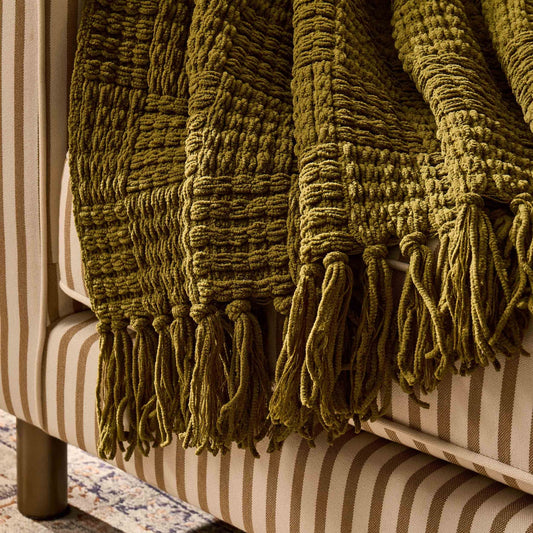 Chunky Chenille Sofa Throw - Olive Green - DUSK