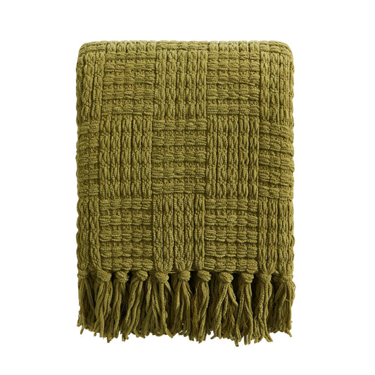 Chunky Chenille Sofa Throw - Olive Green - DUSK