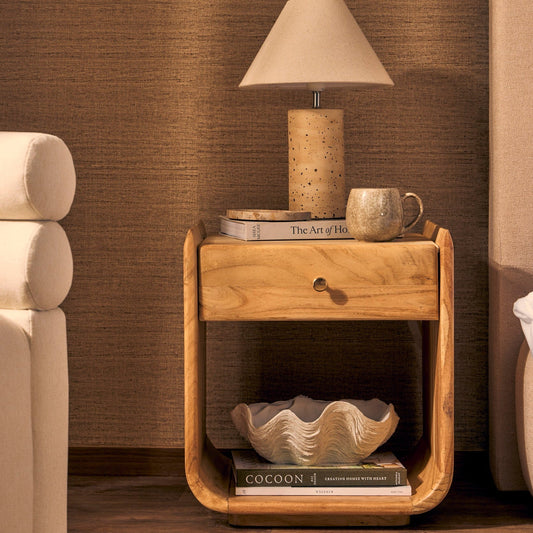 Cleo Acacia Wood 1 Drawer Bedside Table - Light Wood - DUSK