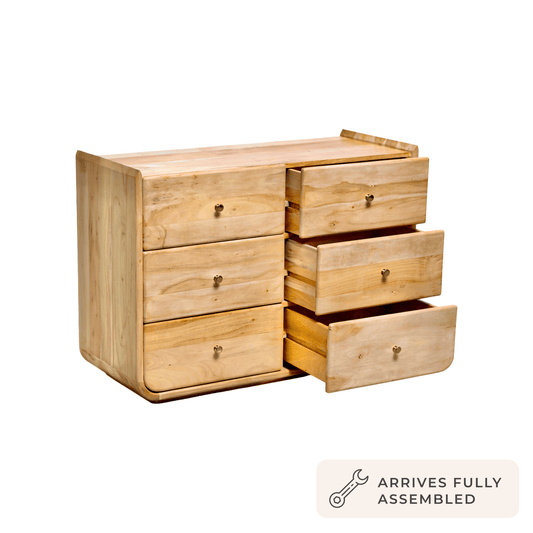 Cleo Acacia Wood 6 Drawer Chest - Light Wood - DUSK