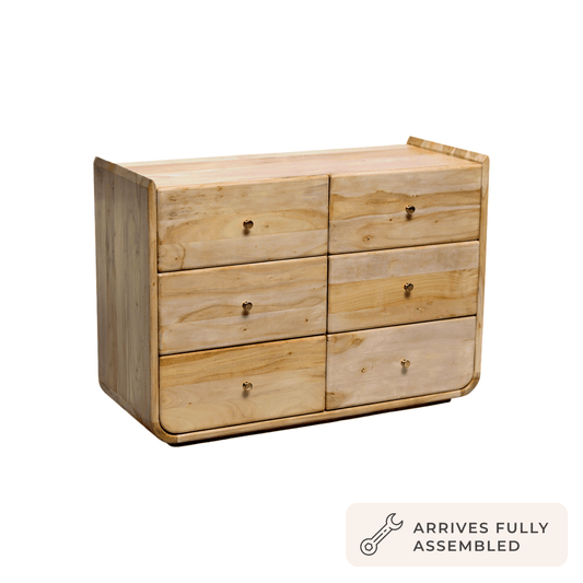 Cleo Acacia Wood 6 Drawer Chest - Light Wood - DUSK