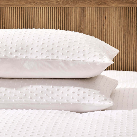 Clipped Jacquard Dobby 100% Cotton Duvet Cover & Pillowcase Set - White - DUSK