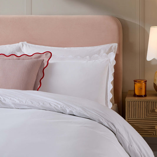 Collette 200 Thread Count Lace Scallop Trim Duvet Cover & Pillowcase Set - White - DUSK