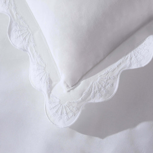 Collette 200 Thread Count Lace Scallop Trim Duvet Cover & Pillowcase Set - White - DUSK