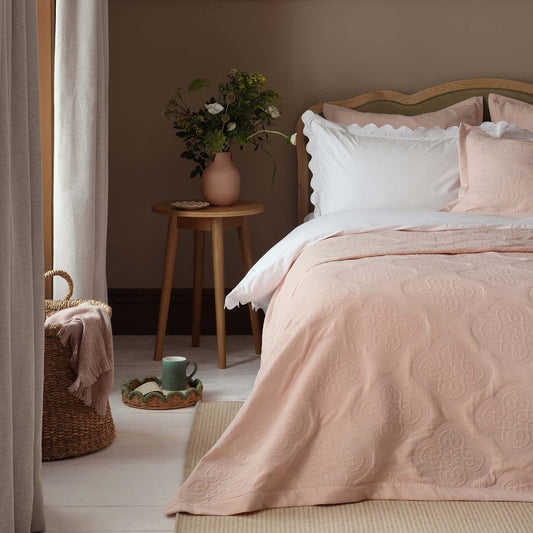 Collette 200 Thread Count Lace Scallop Trim Duvet Cover & Pillowcase Set - White - DUSK