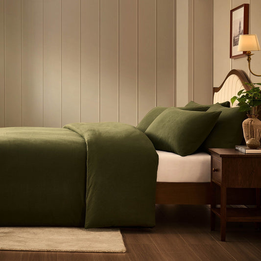 Cosy Brushed Cotton Duvet Cover & Pillowcase Set - Forest Green - DUSK