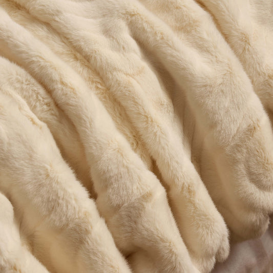 Curved Pattern Ribbed Faux Fur Sofa Throw - Cream - DUSK