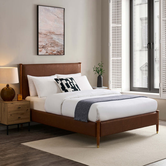 Dallas Bed Frame - Faux Leather Tan - DUSK
