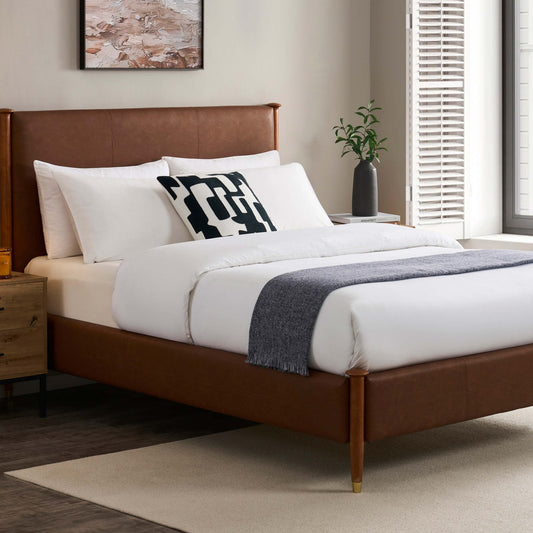 Dallas Bed Frame - Faux Leather Tan - DUSK
