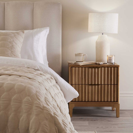 Elena Wood Veneer 2 Drawer Bedside Table - Light Wood - DUSK