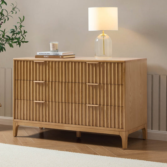 Elena Wood Veneer 6 Drawer Chest - Light Wood - DUSK